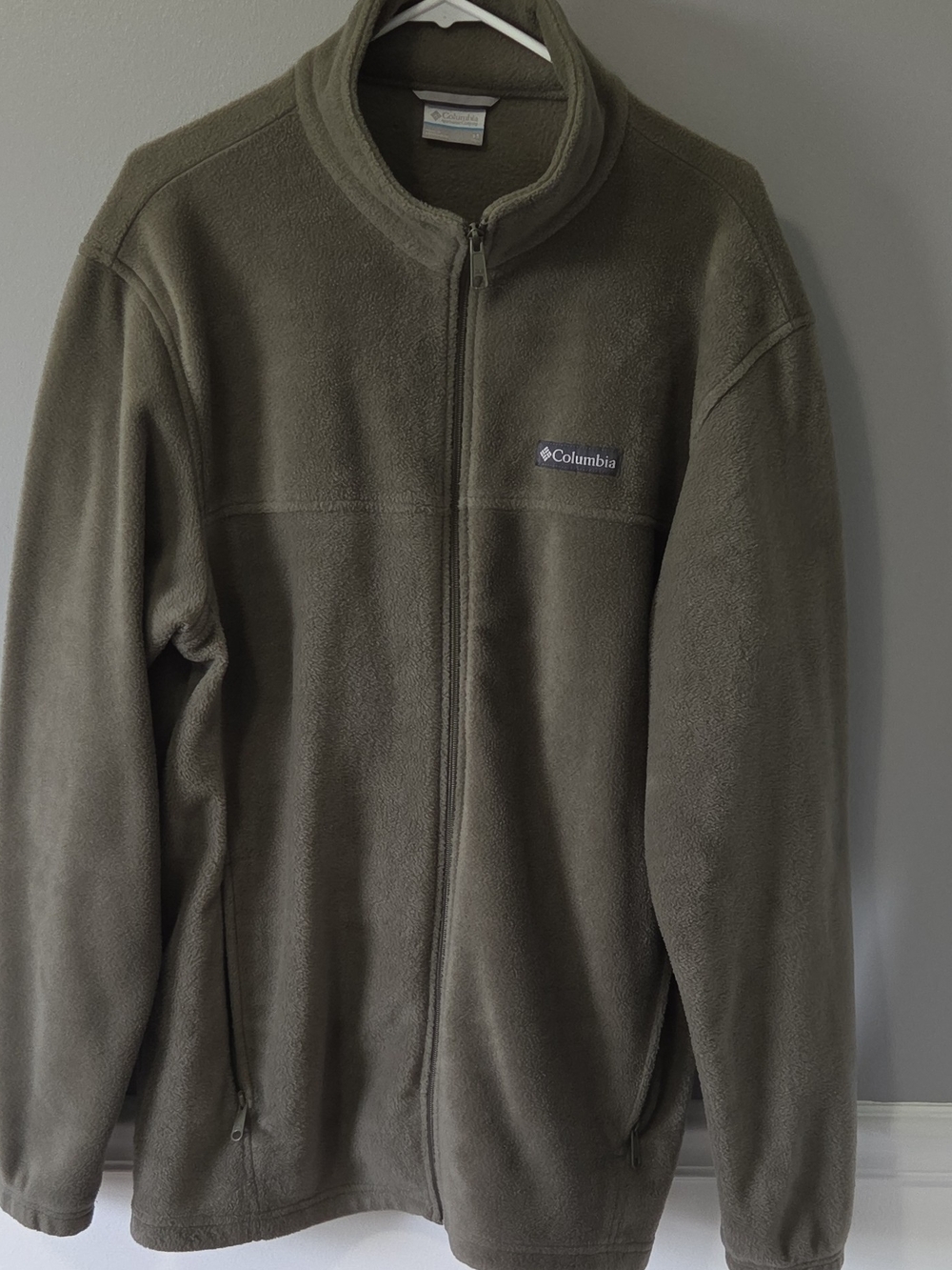 Columbia Men's Olive Green Full-Zip Fleece Jacket Stand-up Collar Zip Pockets LT
